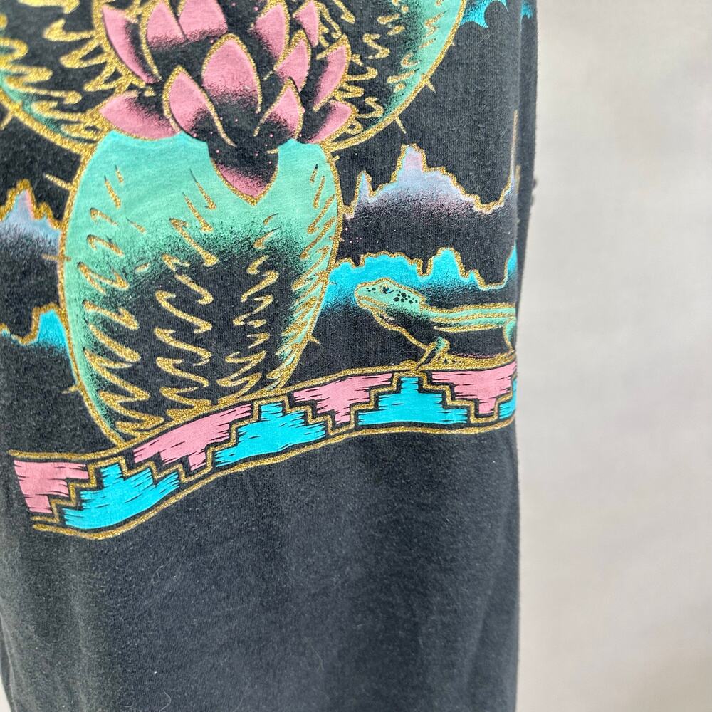 Vintage 90s southwestern cactus graphic tee ruffle v neck Size - Picture 11 of 16